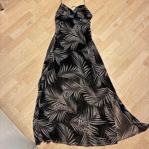 White House Black Market Black with Tan Leaf Maxi Dress